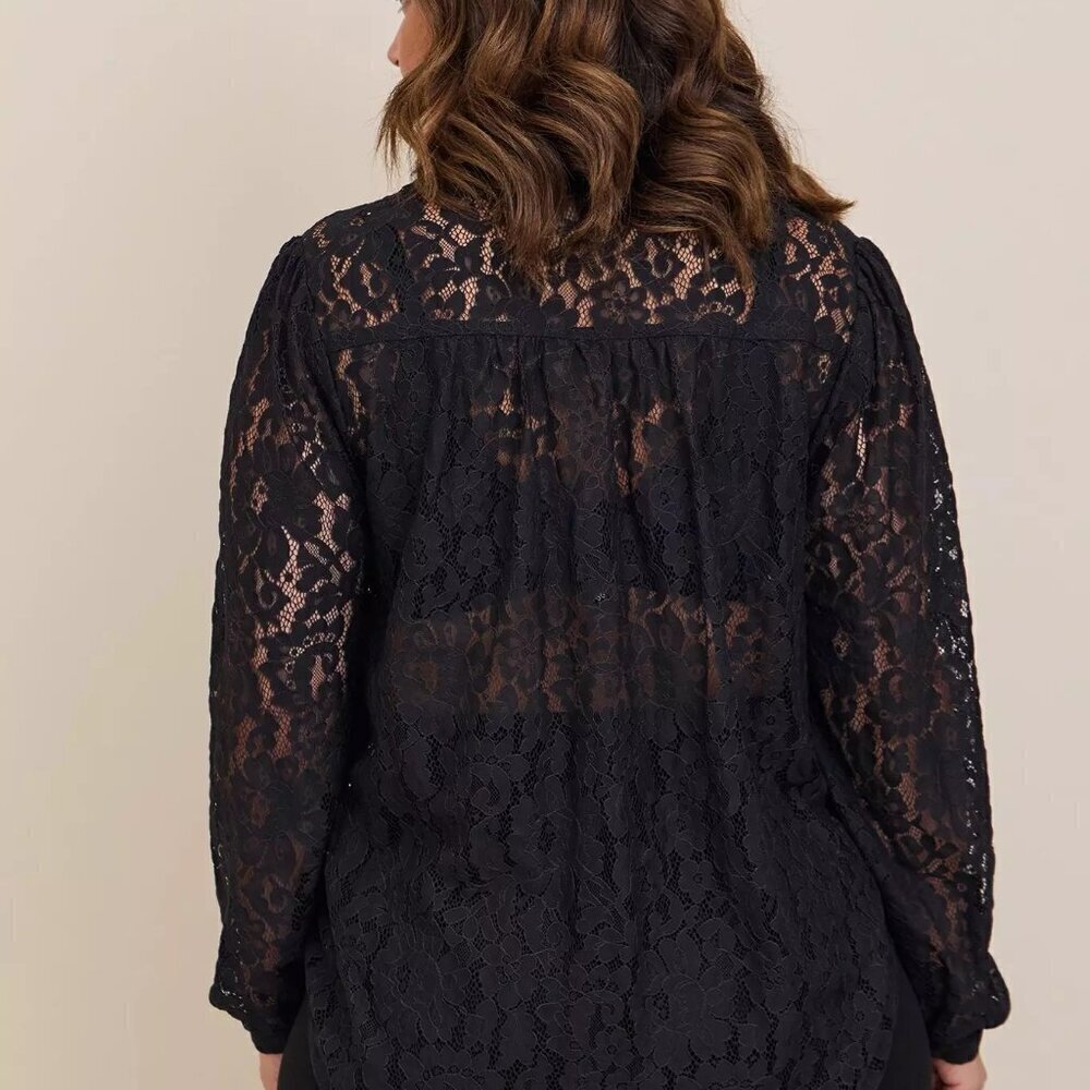 Torrid Harper Lace Pullover Long Sleeve Blouse Floral Sheer in Deep Black 4X/26 - Picture 3 of 16
